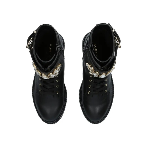 KURT GEIGER LONDON Black Genuine Leather Embellished Combat Boots 7 - Picture 5 of 6